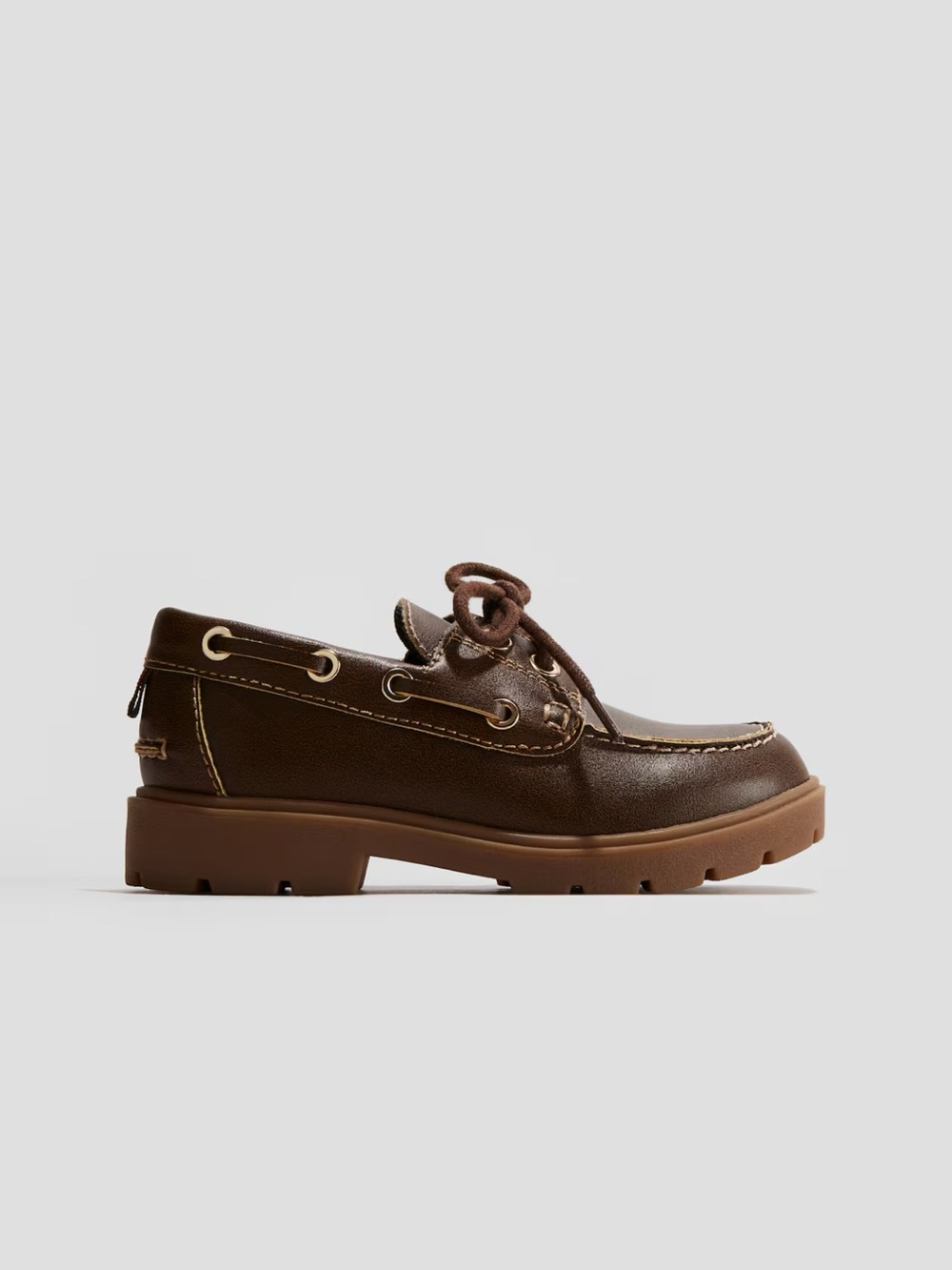 H&M Brown Kids Leather Boat Shoes with Lug Sole